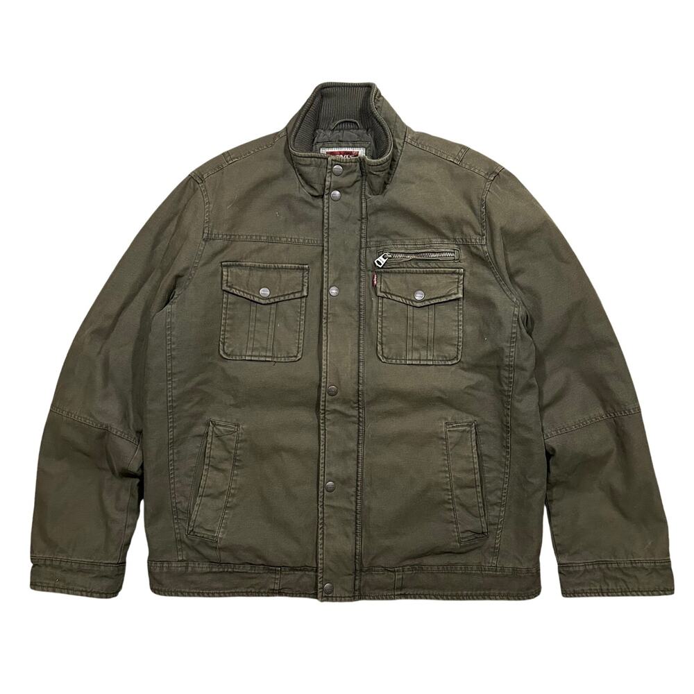 Levi’s Field Jacket Mens Large Olive Green Military Style Quilt Lined Utility